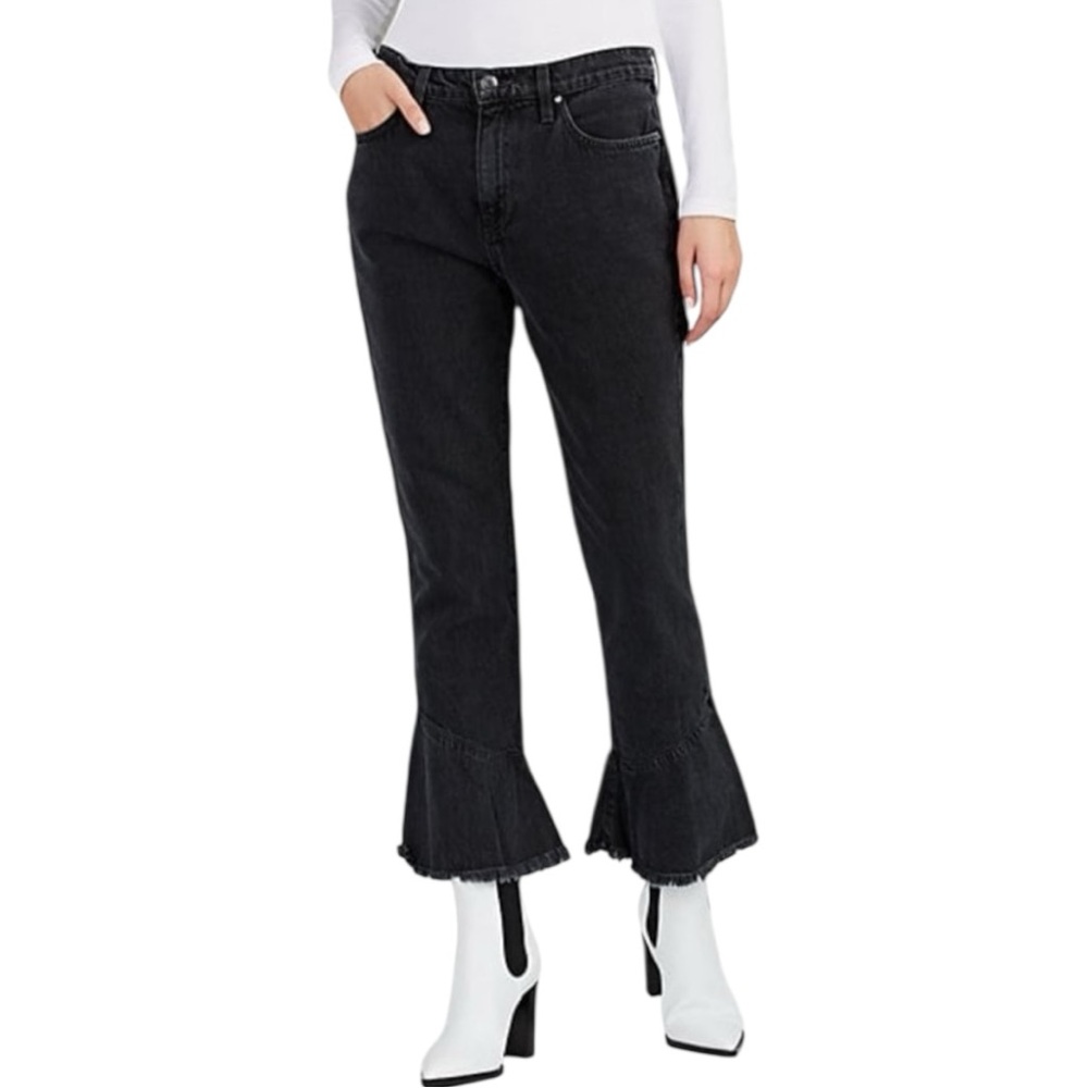 IRO Berry Cropped Flare Jeans Raw Hem size 24 NWT Faded Black Grey Gray